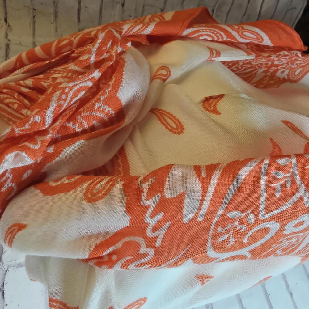 Orange and White Paisley Beach Wrap Scarf - Picture 4 of 6